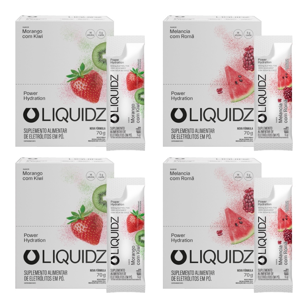 Kit 4 Caixas LIQUIDZ Eletrólitos Zero Açúcar 3 Sabores 56 Sachês