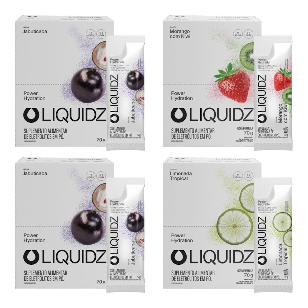 Kit 4 Caixas LIQUIDZ Eletrólitos Zero Açúcar 3 Sabores - 56 Sachês