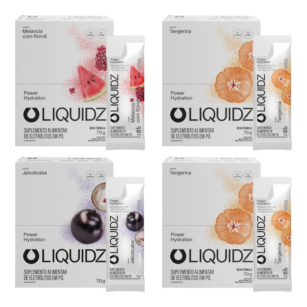 Kit 4 Caixas LIQUIDZ - Eletrólitos Zero Açúcares - 3 Sabores - 56 sachês