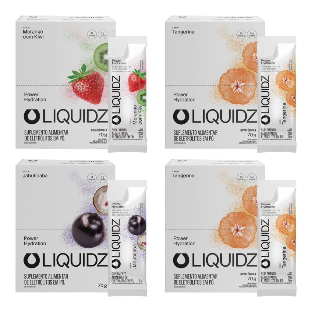 Kit 4 Caixas LIQUIDZ® - Eletrólitos Zero Açúcares - 3 Sabores - 56 sachês