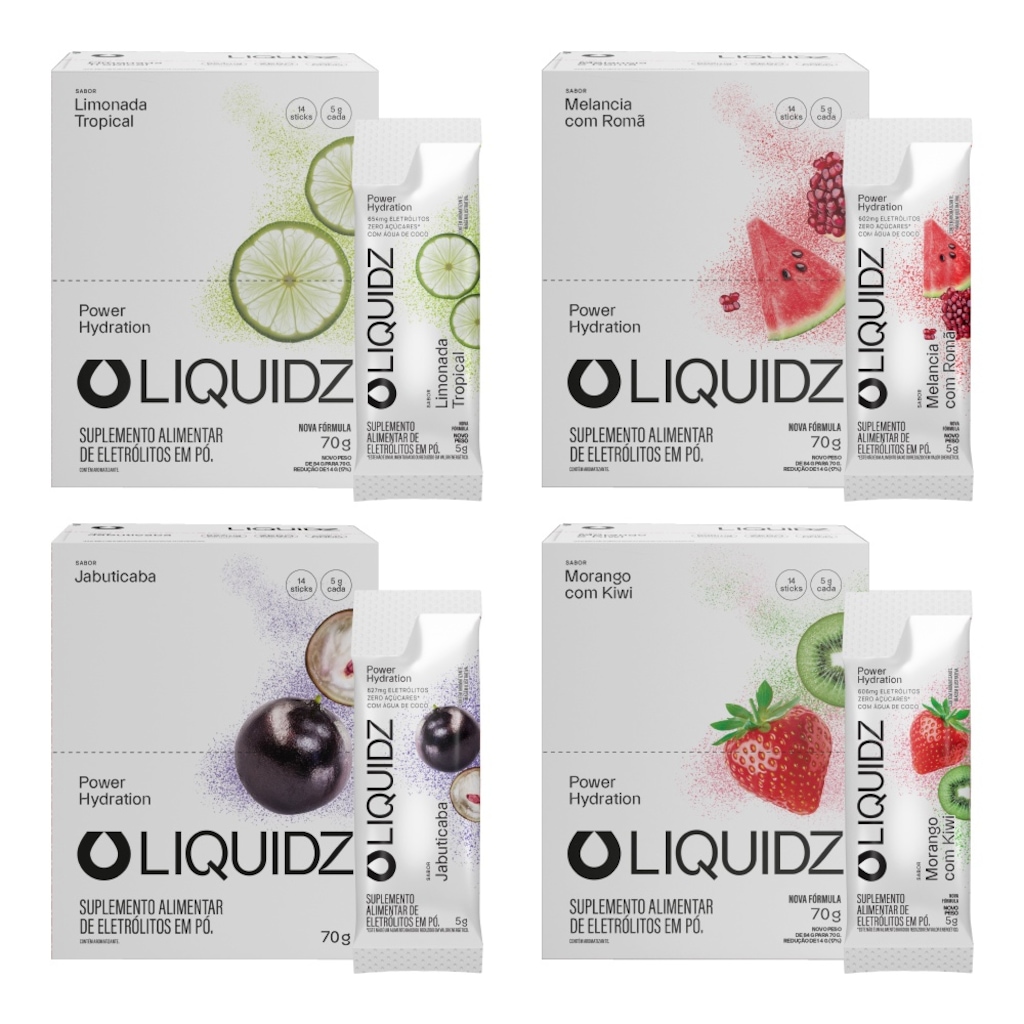 Kit 4 Caixas LIQUIDZ - Eletrólitos Zero Açúcares - 4 Sabores - 56 sachês