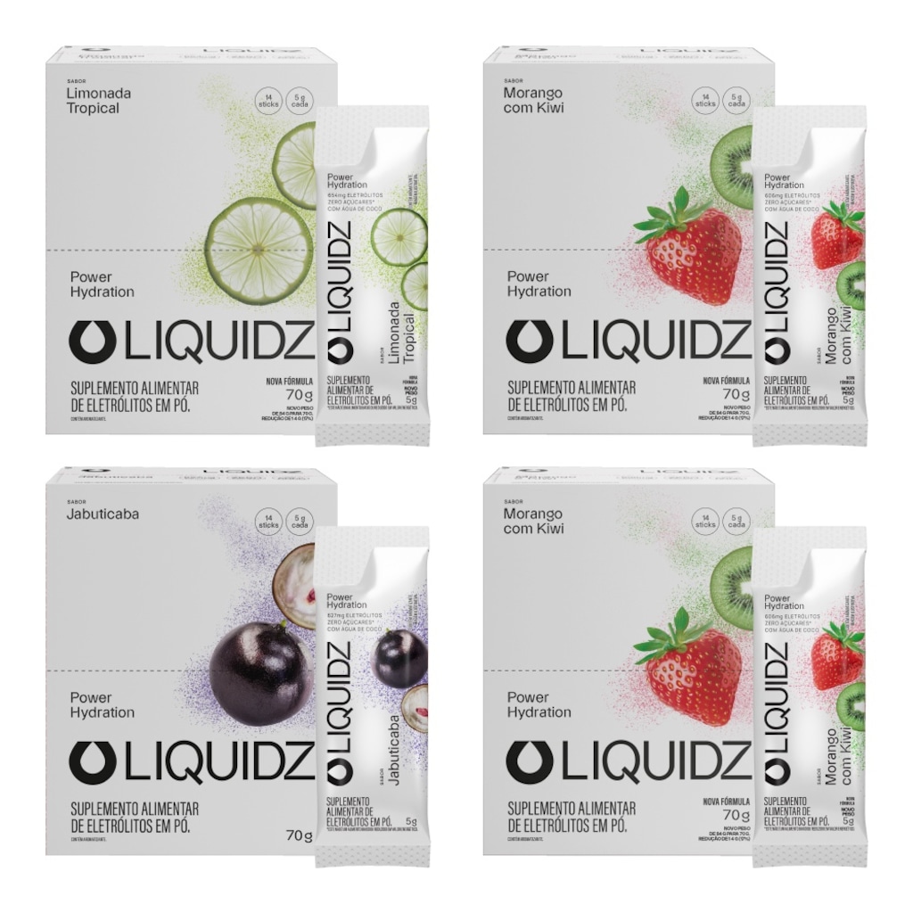 Kit 4 Caixas LIQUIDZ - Eletrólitos Zero Açúcares - 3 Sabores - 56 sachês