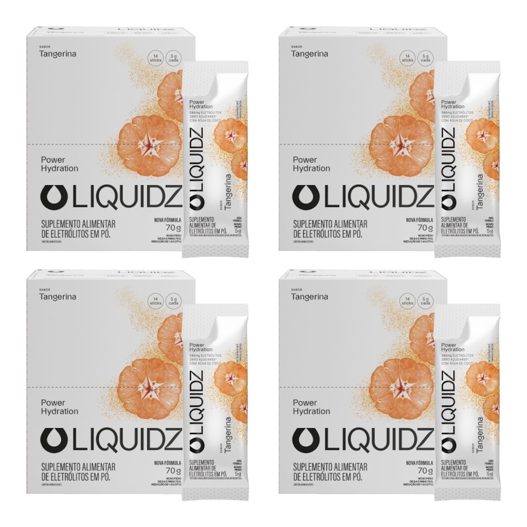 Kit 4 Caixas LIQUIDZ - Eletrólitos Zero Açúcares - Tangerina - 56 sachês