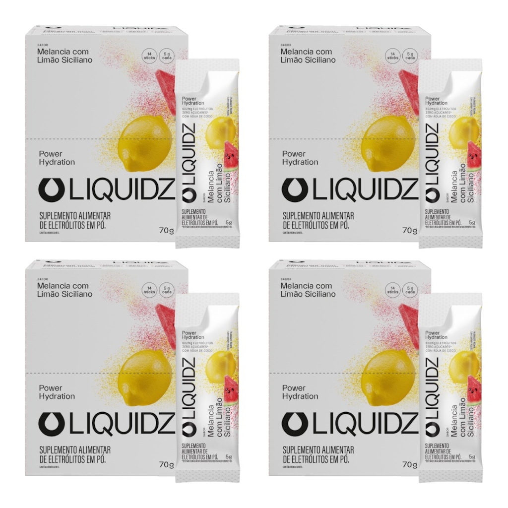 Kit 4 Caixas LIQUIDZ - Eletrólitos Zero Açúcares - Limão Siciliano - 56 sachês