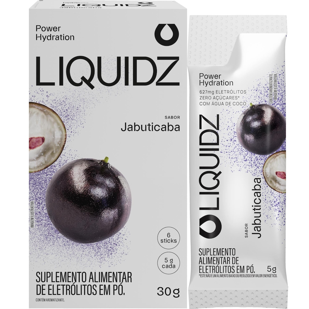 Caixa LIQUIDZ Eletrólitos Zero Açúcares - Jabuticaba - 6 sachês