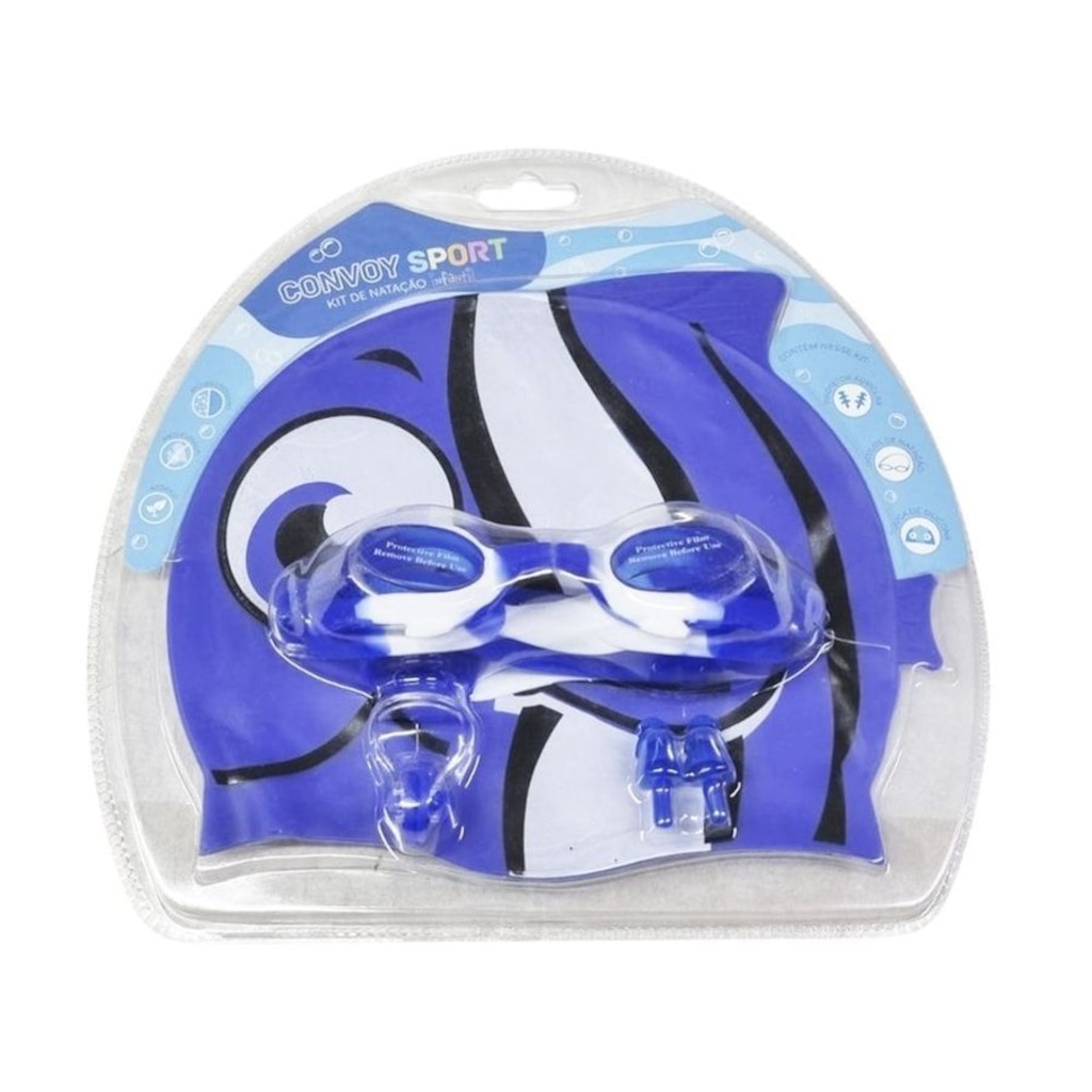 Kit Natação Convoy Óculos + Touca + Protetor Ouvido e Nariz Infantil