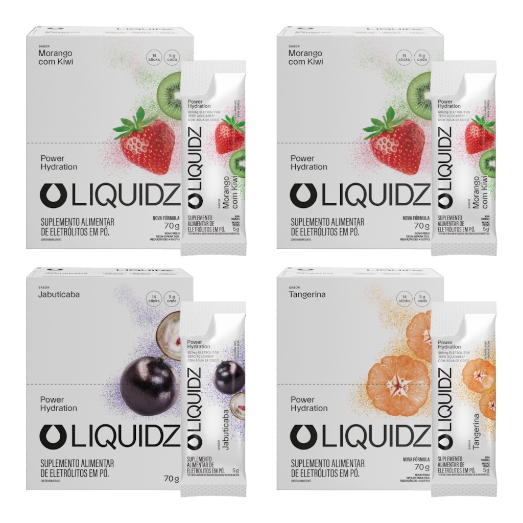 Kit 4 Caixas LIQUIDZ® - Eletrólitos Zero Açúcares - 3 Sabores - 56 sachês