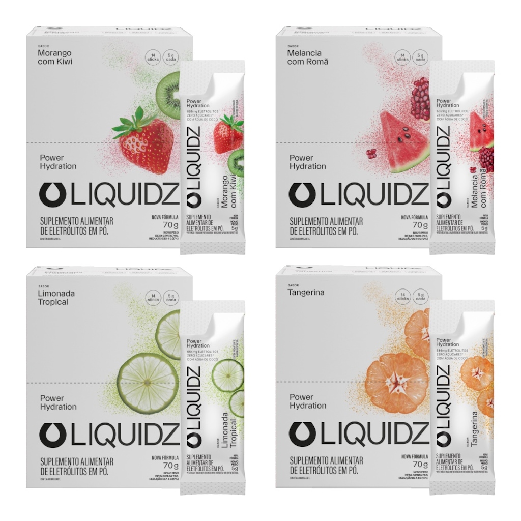 Kit 4 Caixas LIQUIDZ® - Eletrólitos Zero Açúcares - 4 Sabores - 56 sachês