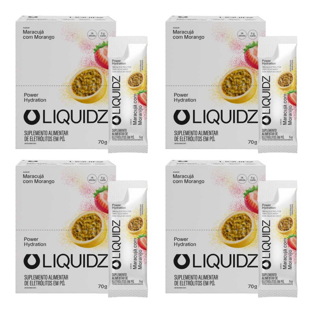 Kit 4 Caixas LIQUIDZ® - Eletrólitos Zero Açúcares - Maracujá - 56 sachês