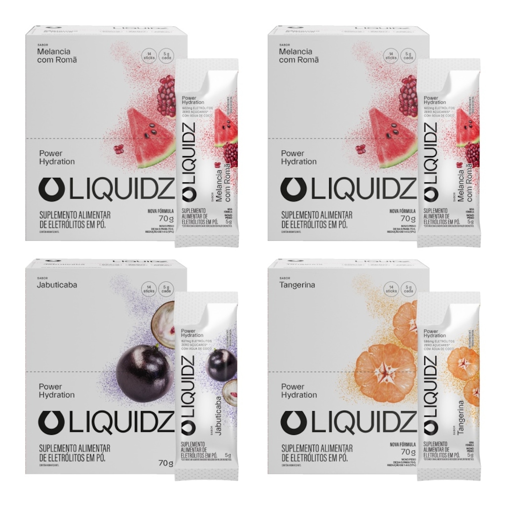 Kit 4 Caixas LIQUIDZ® - Eletrólitos Zero Açúcares - 3 Sabores - 56 sachês