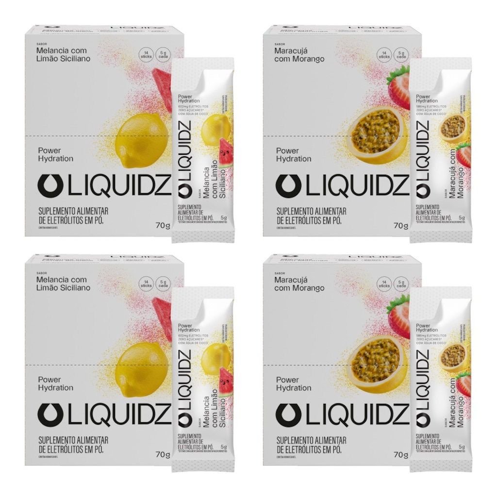 Kit 4 Caixas LIQUIDZ® - Eletrólitos Zero Açúcares - Limão Siciliano | Maracujá - 56 sachês