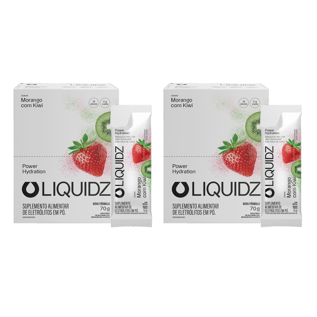 Kit 2 Caixas LIQUIDZ® - Eletrólitos Zero Açúcares - Morango com Kiwi - 28 sachês