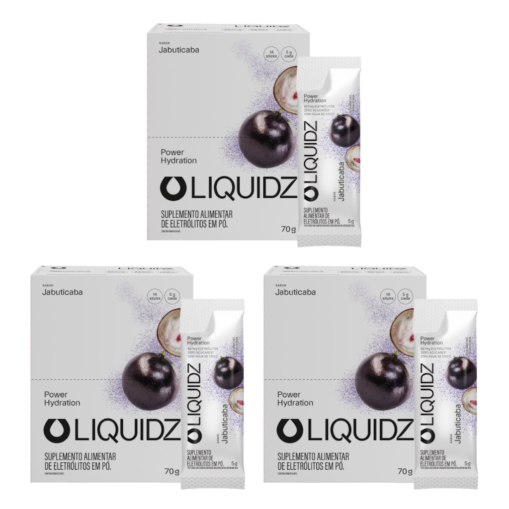 Kit 3 Caixas LIQUIDZ® Eletrólitos Zero Açúcar Jabuticaba 42 Sachês