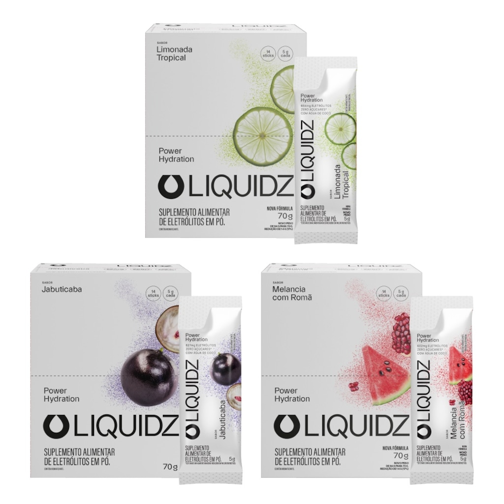 Kit 3 Caixas LIQUIDZ® Eletrólitos Zero Açúcar 3 Sabores 42 Sachês