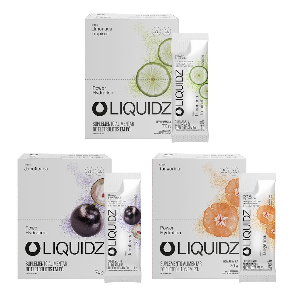 Kit 3 Caixas LIQUIDZ® Eletrólitos Zero Açúcar 3 Sabores 42 Sachês