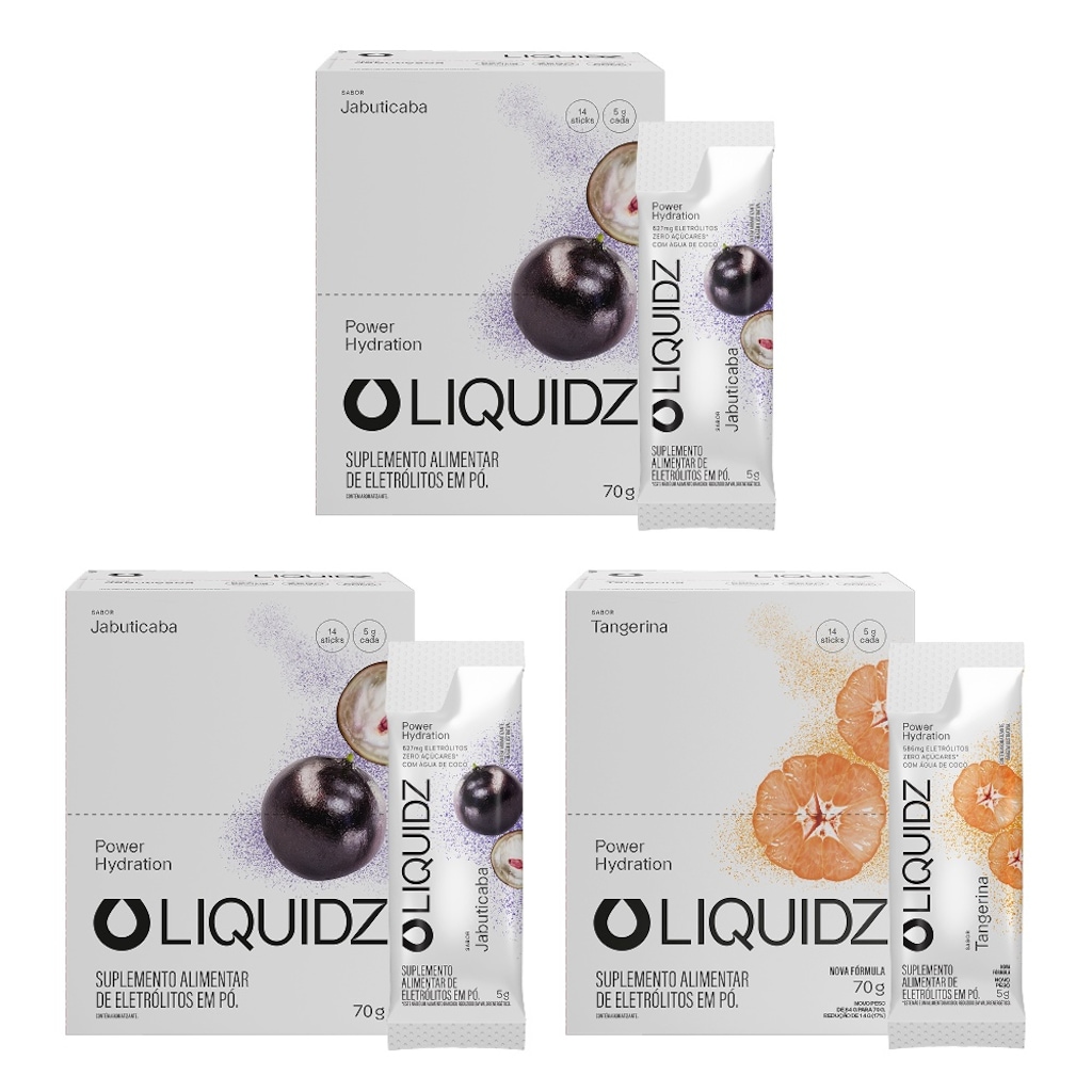 Kit 3C Caixas LIQUIDZ® Eletrólitos Zero Açúcar 2 Sabores - 42 Sachês