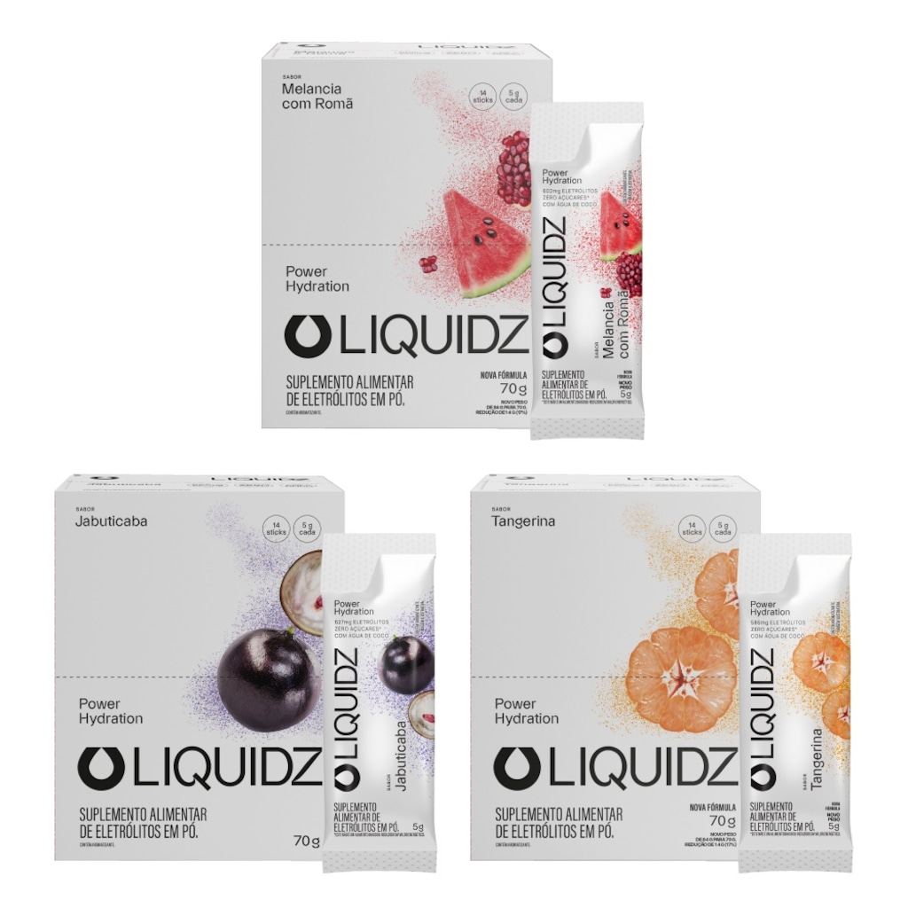 Kit 3 Caixas LIQUIDZ® Eletrólitos Zero Açúcar 3 Sabores 42 Sachês