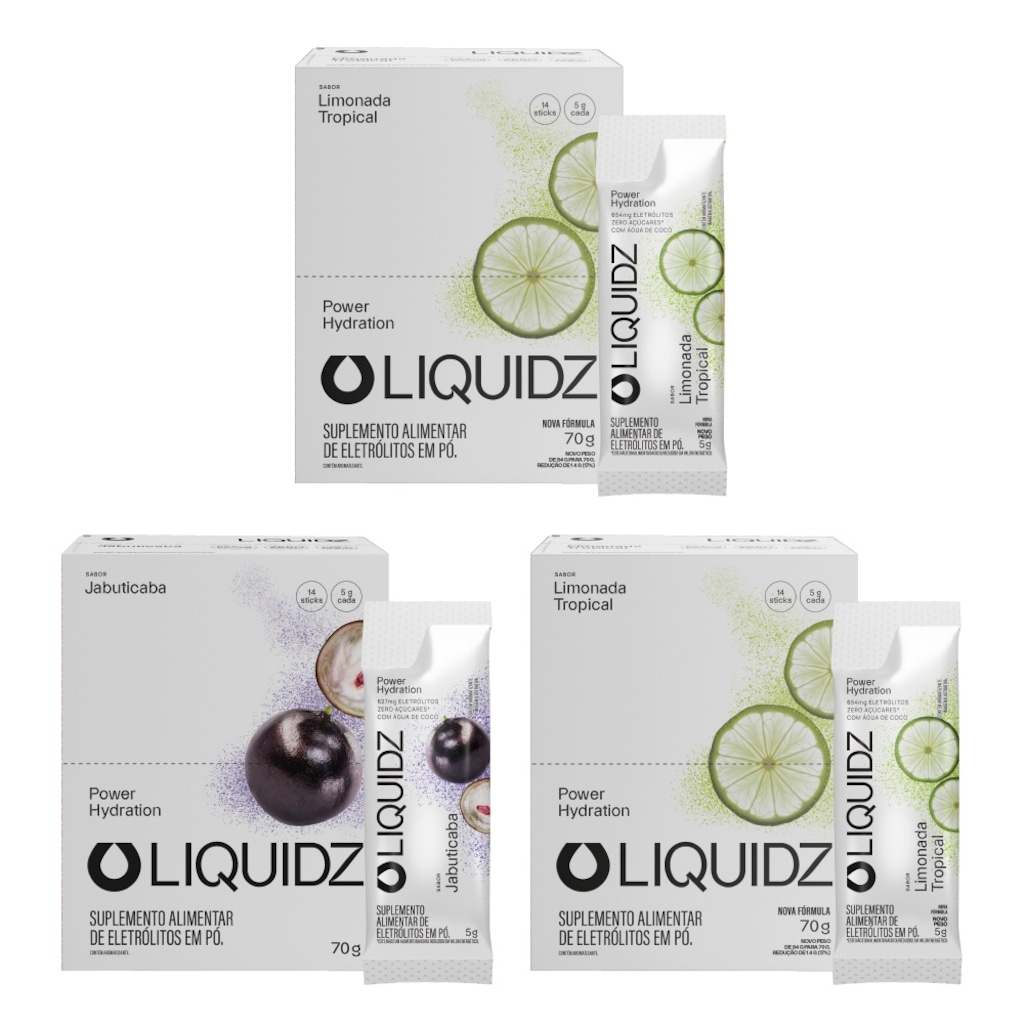 Kit 3 Caixas LIQUIDZ® Eletrólitos Zero Açúcar 2 Sabores - 42 Sachês
