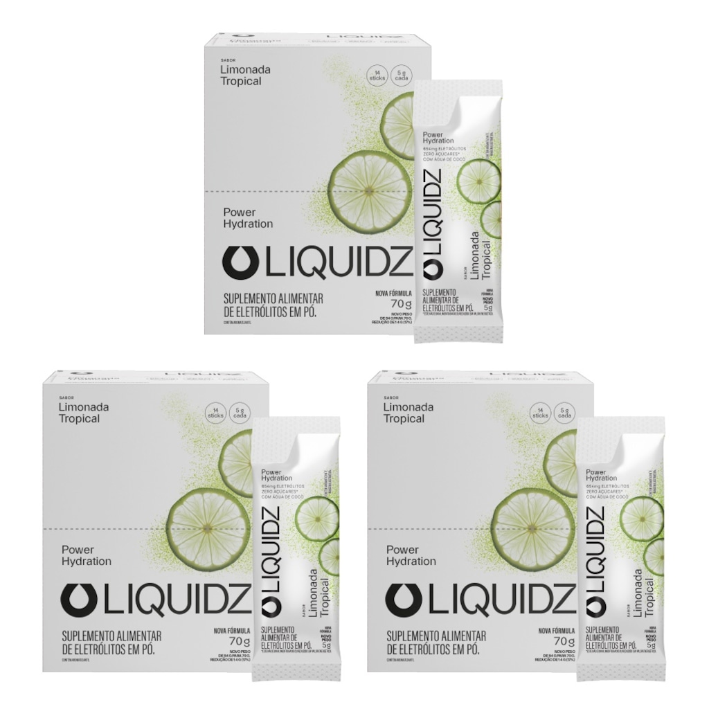 Kit 3 Caixas LIQUIDZ® Eletrólitos Zero Açúcar Limonada Tropical 42 Sachês