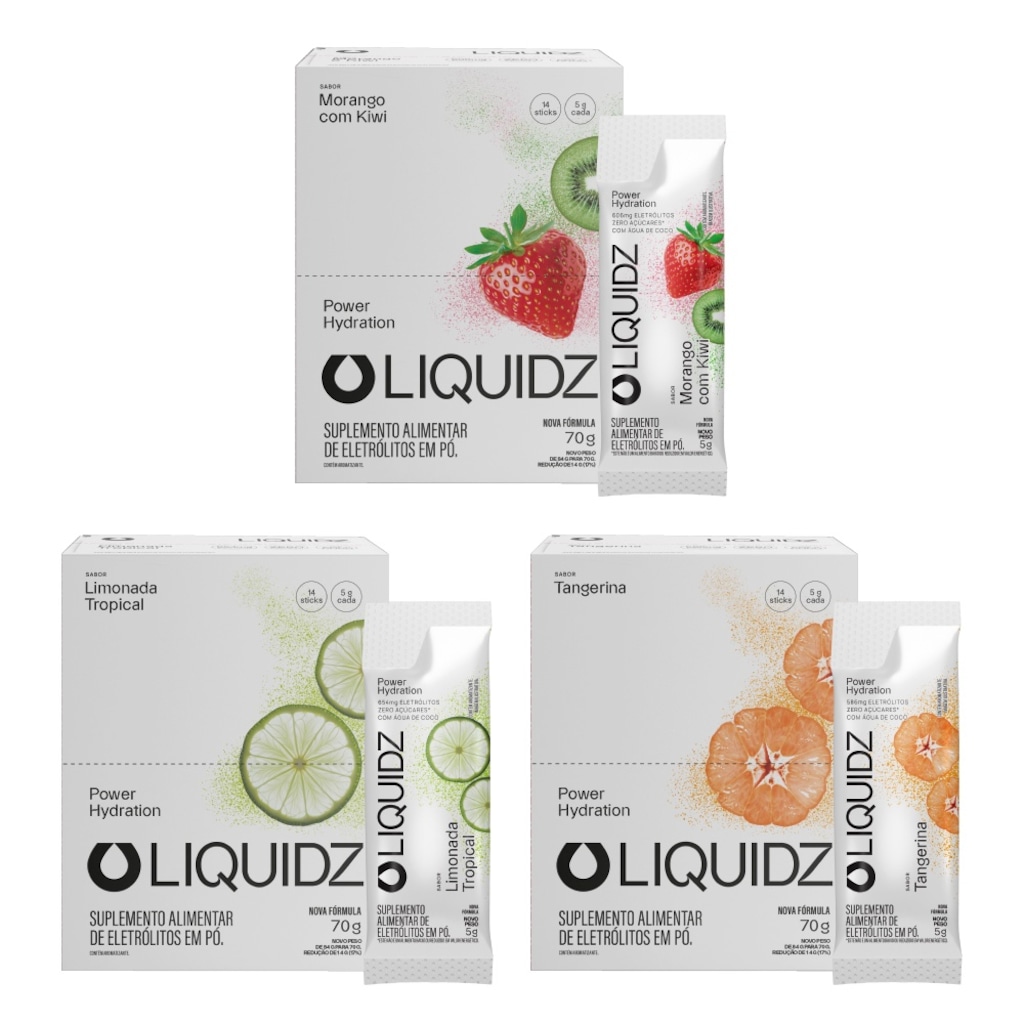 Kit 3 Caixas LIQUIDZ® Eletrólitos Zero Açúcar 3 Sabores 42 Sachês