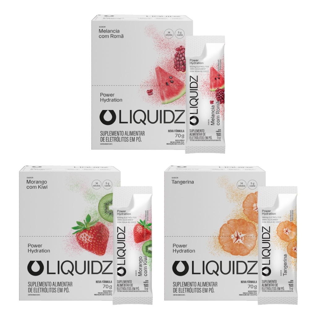 Kit 3 Caixas LIQUIDZ® Eletrólitos Zero Açúcar 3 Sabores 42 Sachês