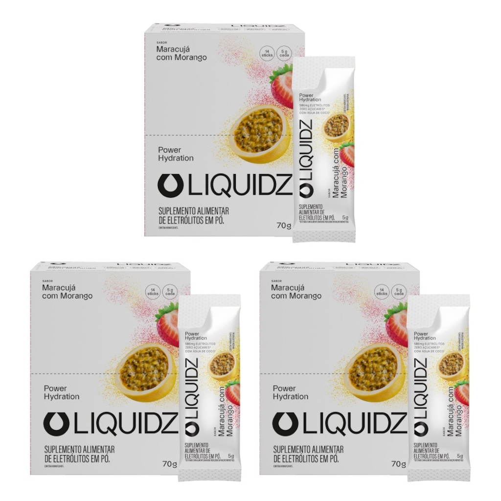 Kit 3 Caixas LIQUIDZ® Eletrólitos Zero Açúcar Maracujá - 42 Sachês
