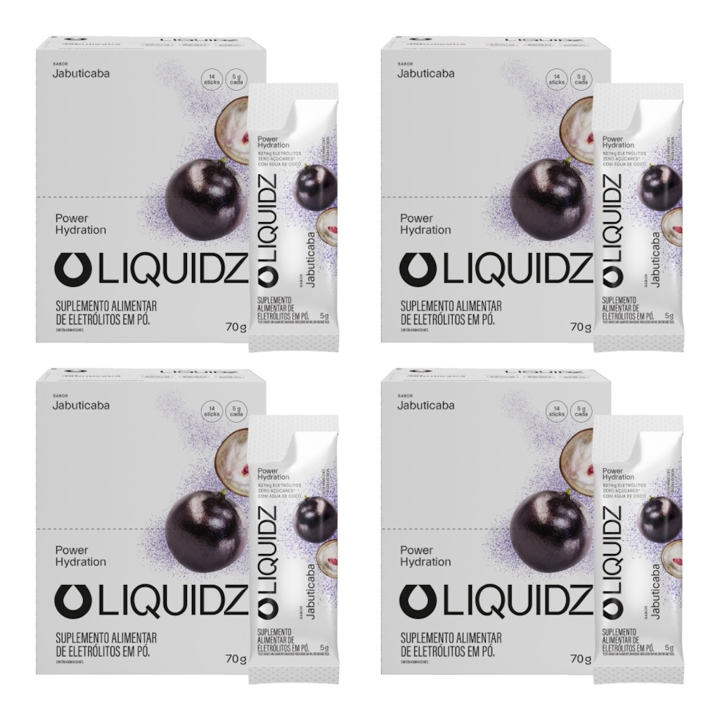 Kit 4 Caixas LIQUIDZ® Eletrólitos Zero Açúcar Jabuticaba 56 Sachês