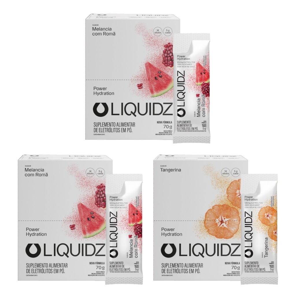 Kit 3 Caixas LIQUIDZ® Eletrólitos Zero Açúcar 2 Sabores - 42 Sachês