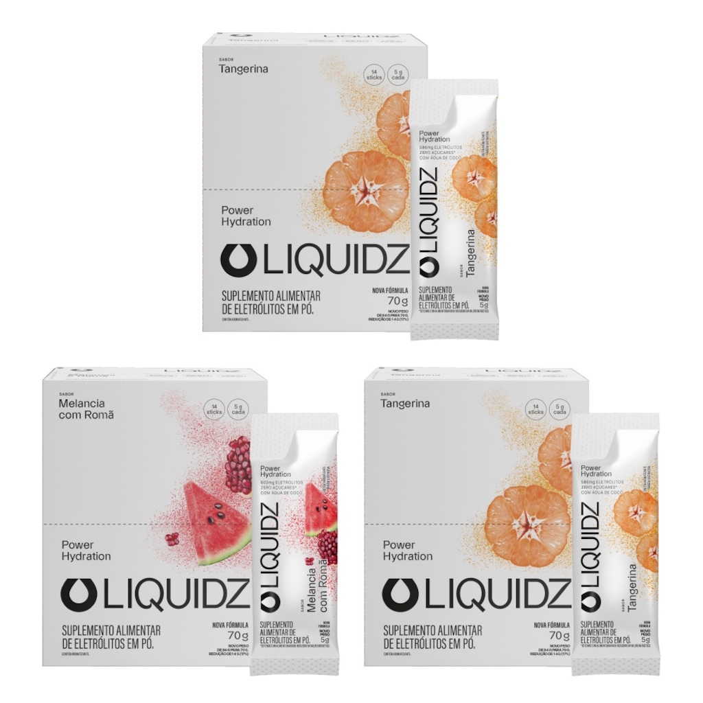 Kt 3 Caixas LIQUIDZ® Eletrólitos Zero Açúcar 2 Sabores - 42 Sachês