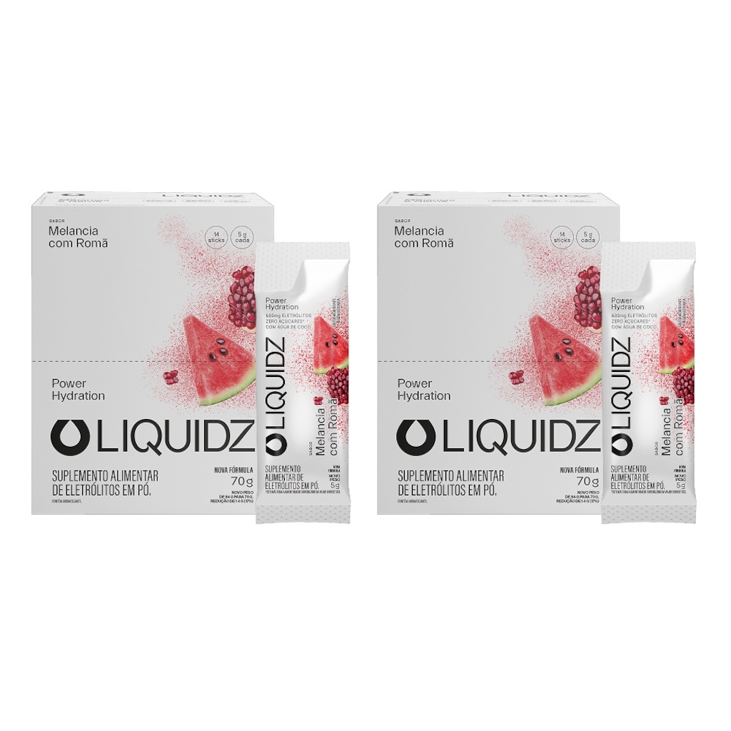 Kit 2 Caixas LIQUIDZ® - Eletrólitos Zero Açúcares - Melancia com Romã - 28 sachês