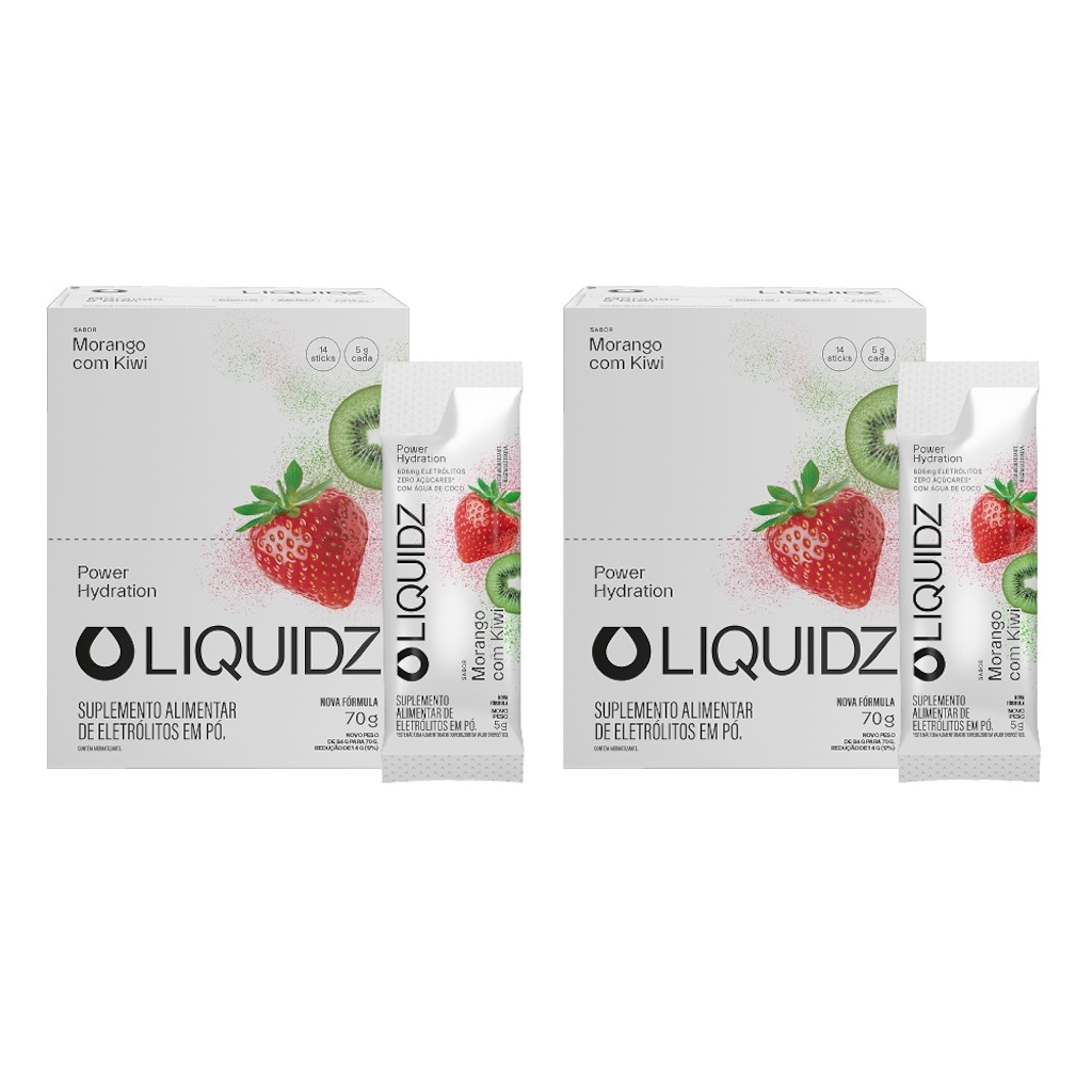 Kit 2 Caixas LIQUIDZ® - Eletrólitos Zero Açúcares - Morango com Kiwi - 28 sachês