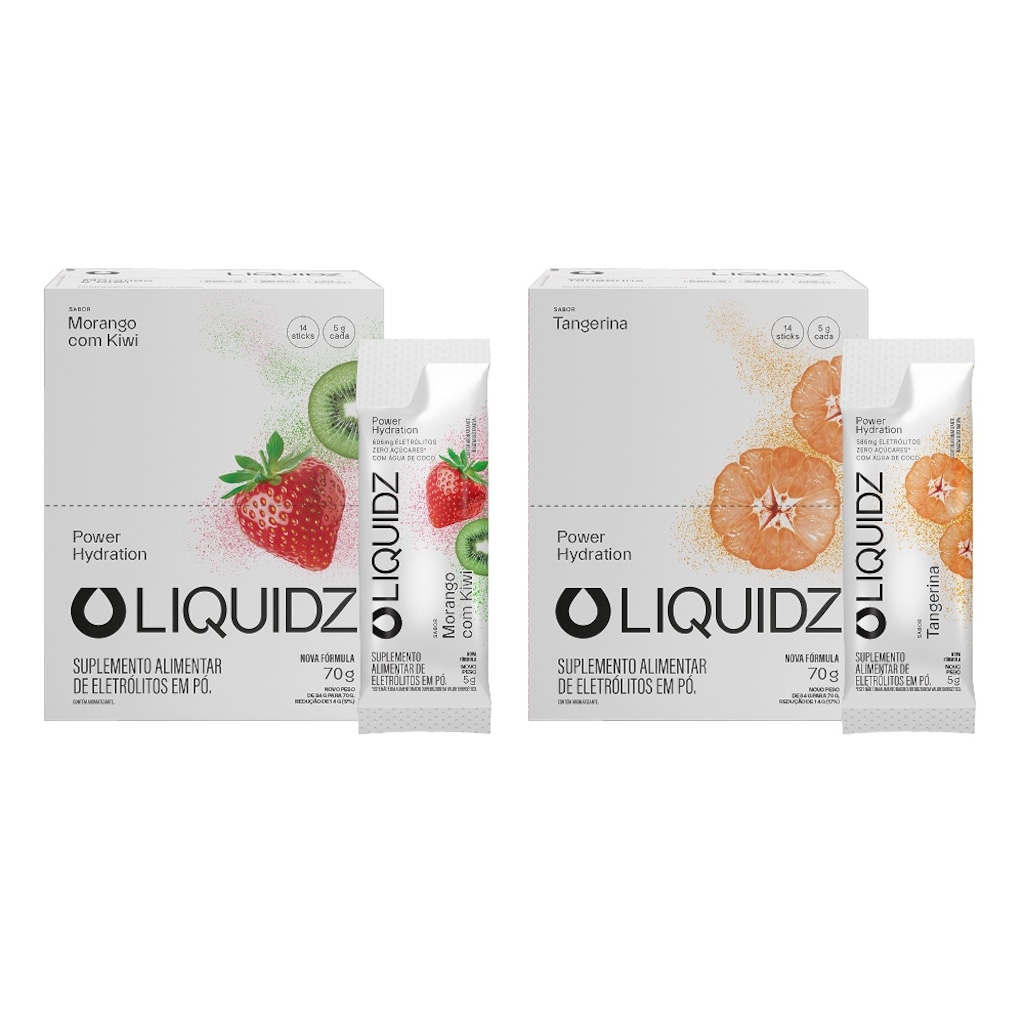 Kit 2 Caixas LIQUIDZ® - Eletrólitos Zero Açúcares - Morango |Tangerina - 28 sachês
