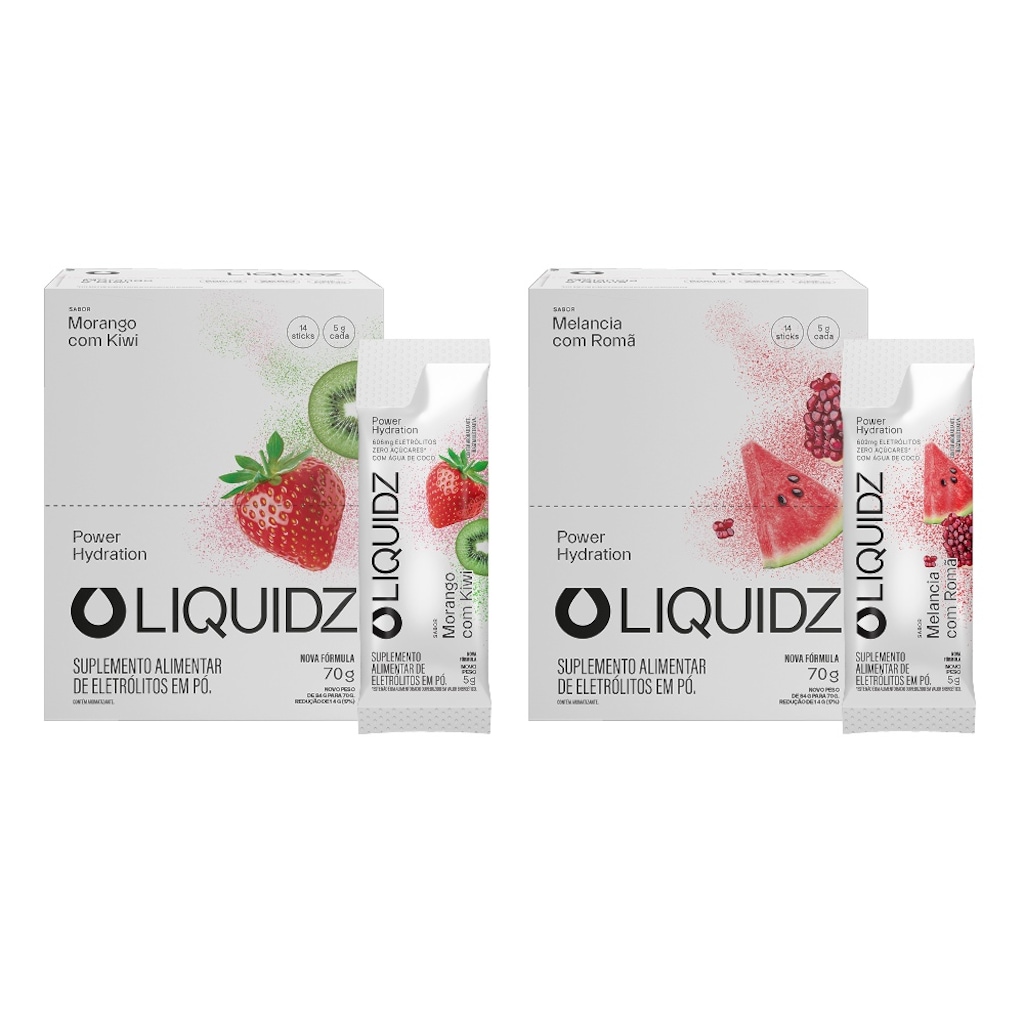 Kit 2 Caixas LIQUIDZ® - Eletrólitos Zero Açúcares - Morango | Melancia - 28 sachês