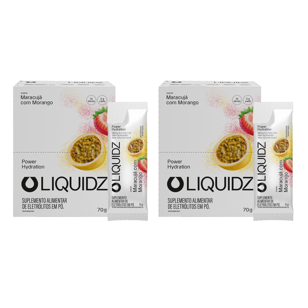 Kit 2 Caixas LIQUIDZ® - Eletrólitos Zero Açúcares - Maracujá com Morango - 28 sachês