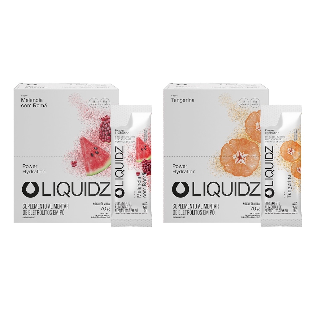Kit 2 Caixas LIQUIDZ® - Eletrólitos Zero Açúcares - Melancia | Tangerina - 28 sachês