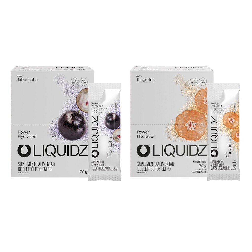 Kit 2 Caixas LIQUIDZ® - Eletrólitos Zero Açúcares - Jabuticaba | Tangerina - 28 sachês