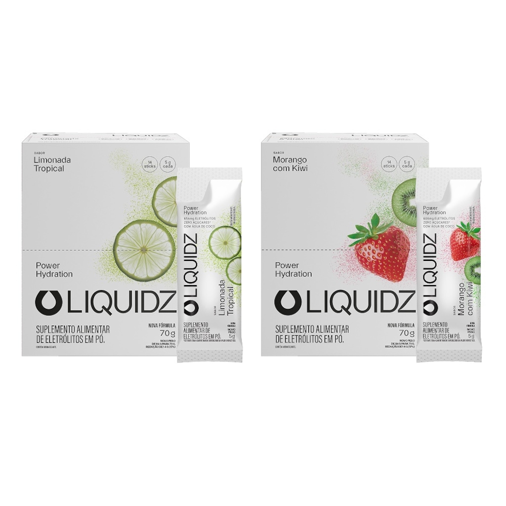 Kit 2 Caixas LIQUIDZ® - Eletrólitos Zero Açúcares - Limonada|Morango - 28 sachês