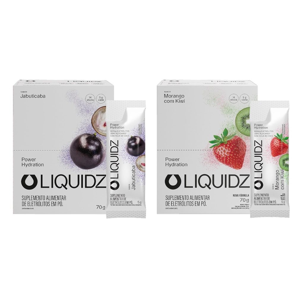 Kit 2 Caixas LIQUIDZ® - Eletrólitos Zero Açúcares - Jabuticaba | Morango - 28 sachês