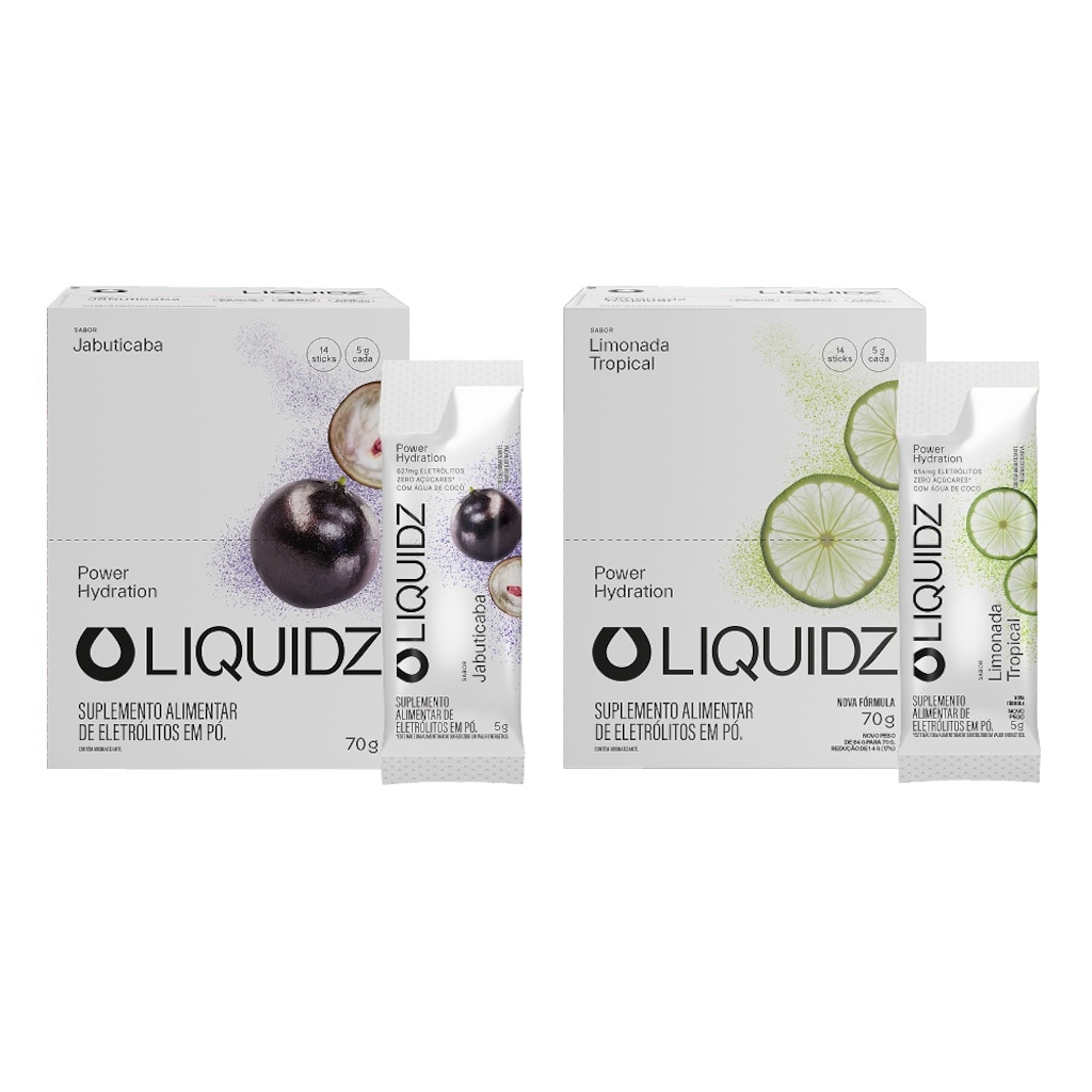 Kit 2 Caixas LIQUIDZ® - Eletrólitos Zero Açúcares - Jabuticaba | Limonada - 28 sachês