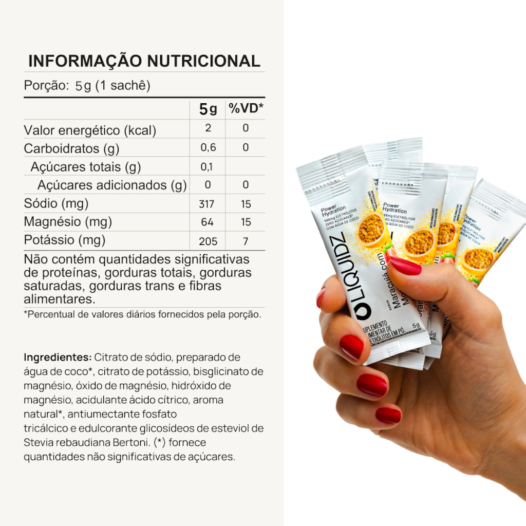 Imagem 2 do produto LIQUIDZ® - Eletrólitos Zero Açúcares - Sabor Maracujá com Morango - 14 sachês