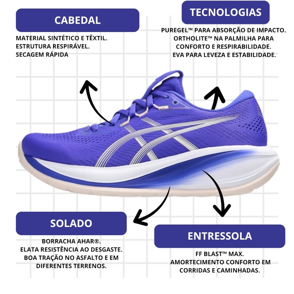 Imagem 4 do produto Kit Tênis Asics Gel-Cumulus 28 E Meia - Feminino