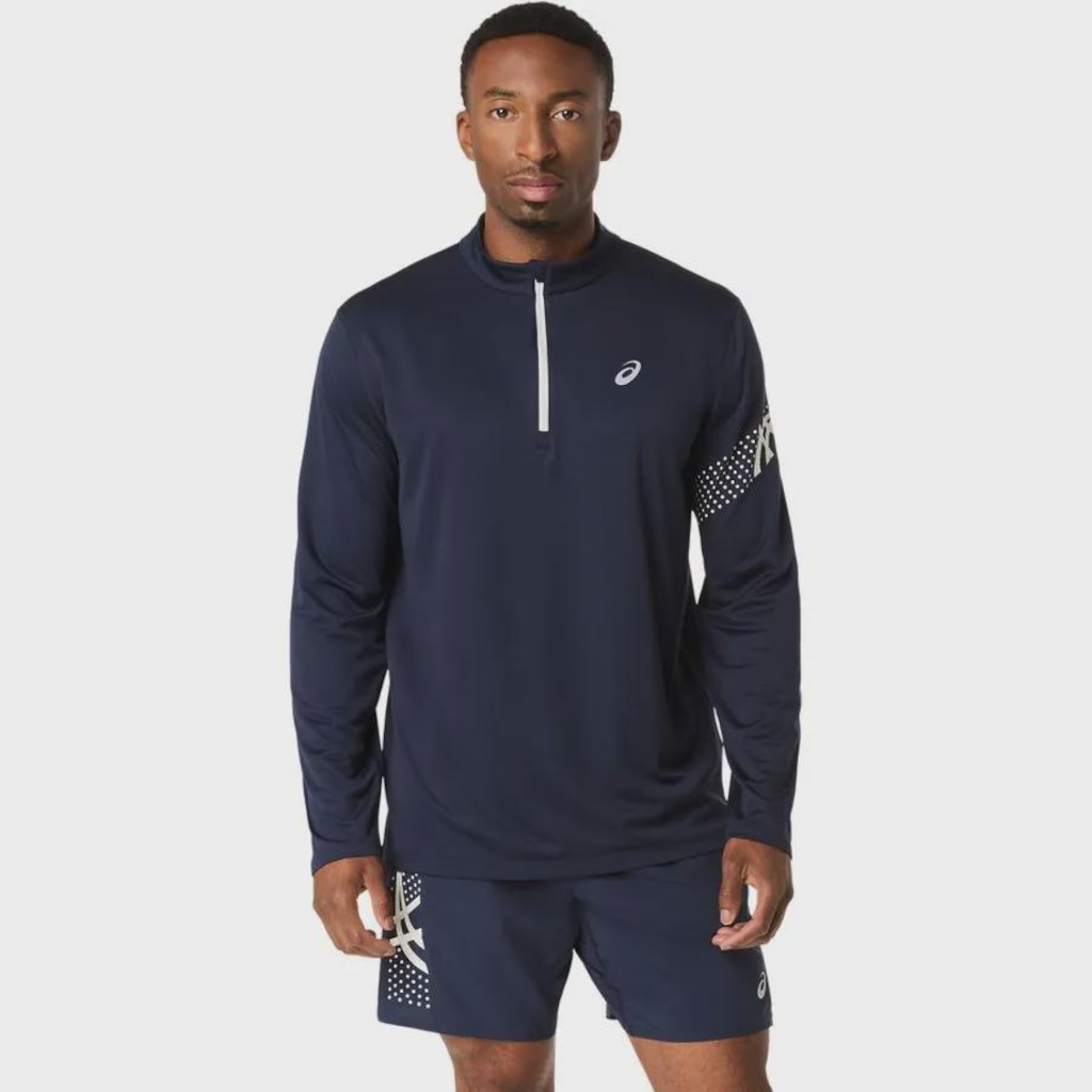 Camiseta ASICS Icon LS 1/2 Zip de Manga Longa Masculino