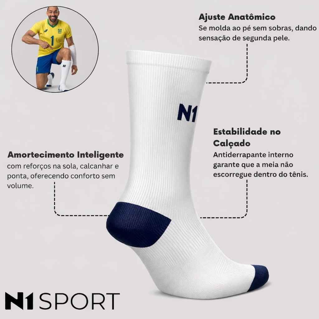 Imagem 2 do produto Meia Cano Alto Vôlei Seleção Brasileira N1 Sport Unissex