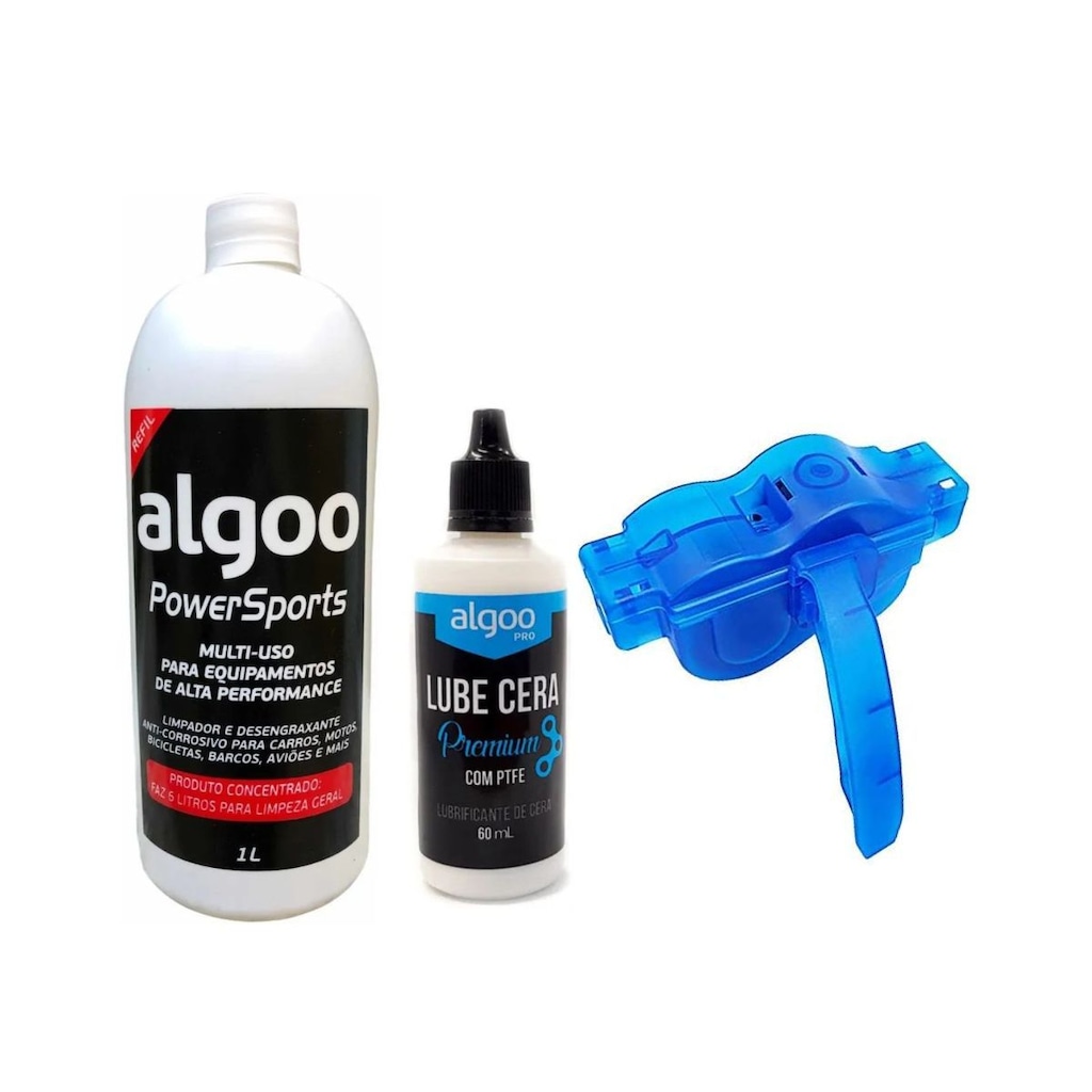 Lubrificante + desengraxante Algoo + limpador corrente bike