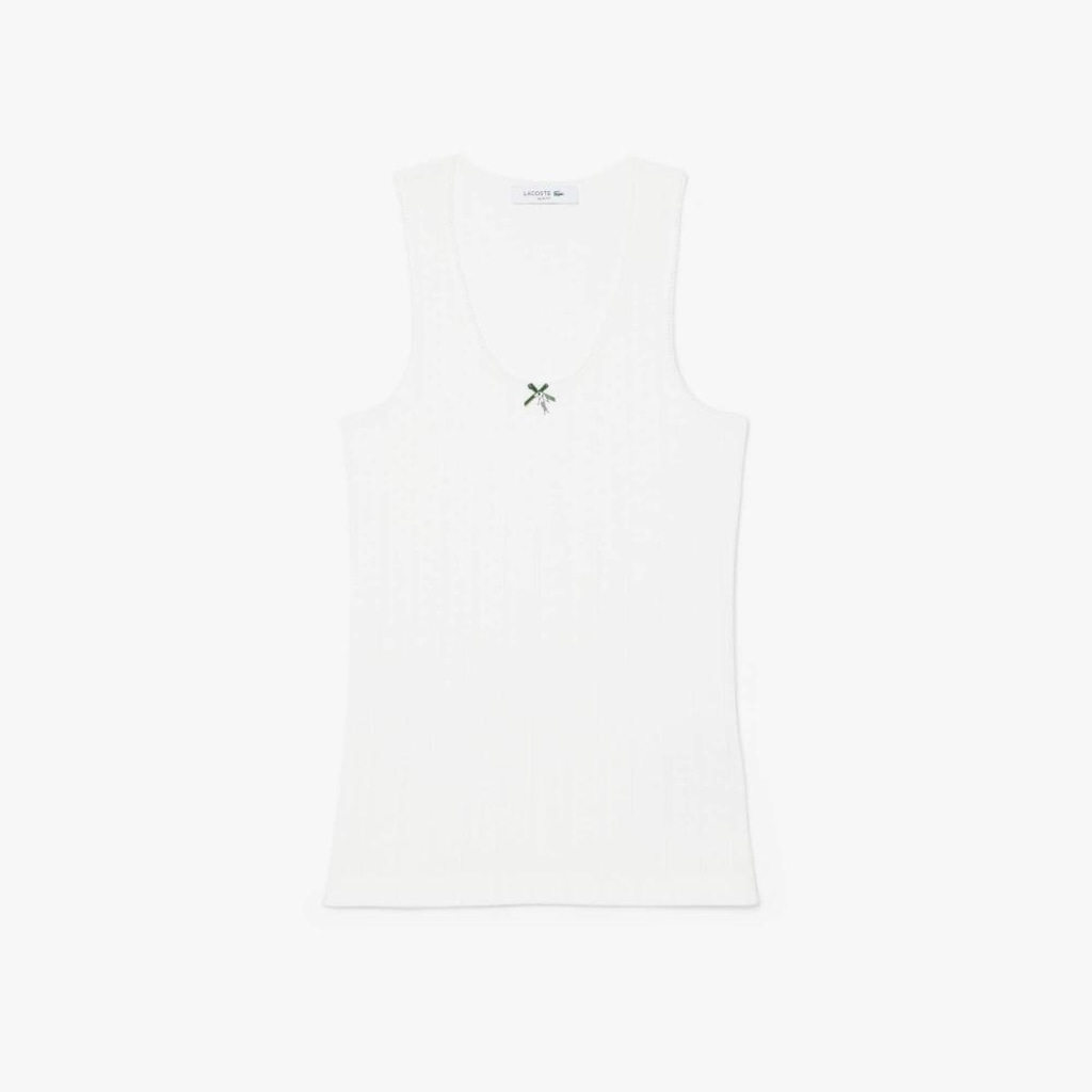 Imagem 4 do produto Camiseta Regata de algodão de malha Pointelle slim fit Lacoste Feminina