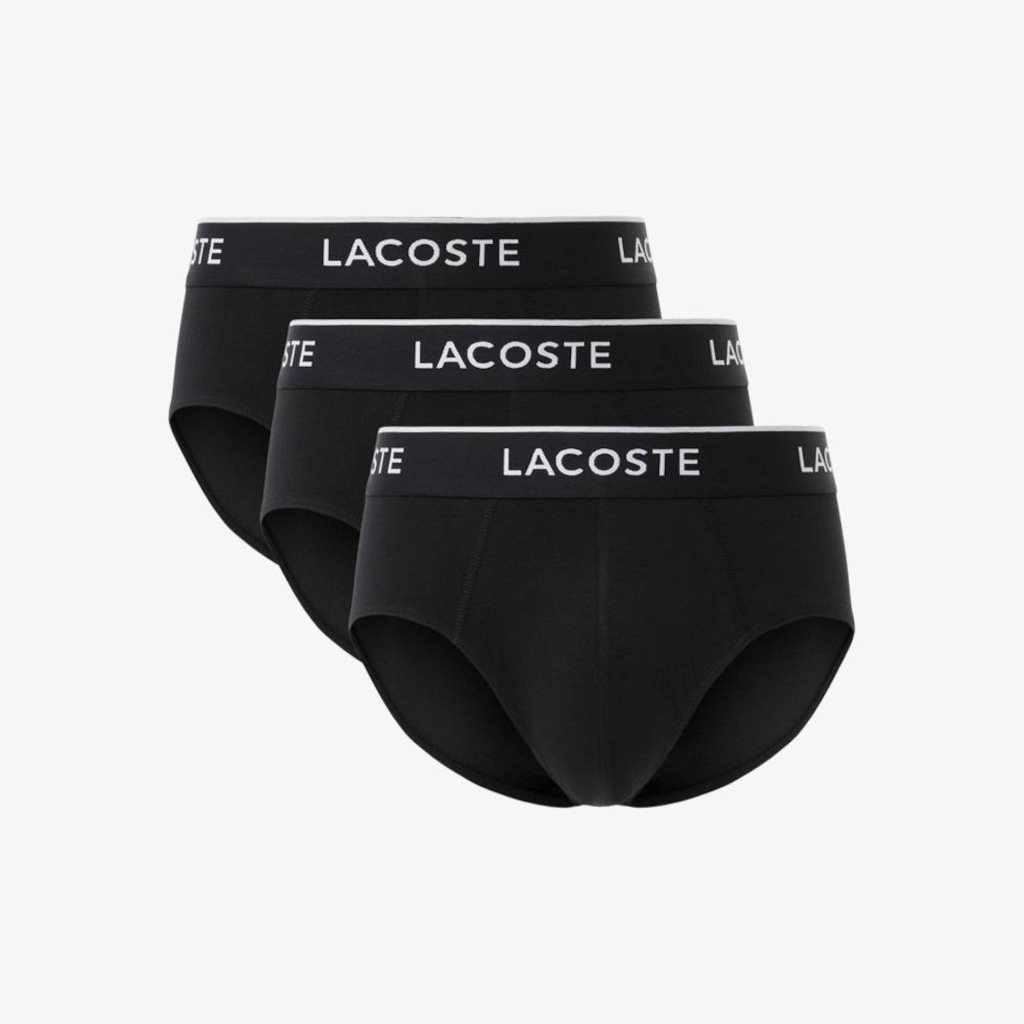 Pacote com 3 cuecas briefs lisas de algodão Lacoste Masculino