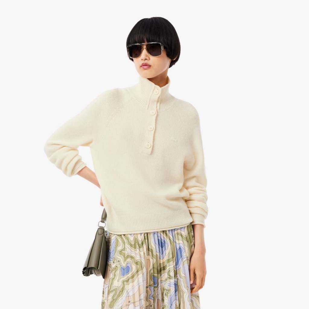 Suéter de Gola Alta de Lã Cardada Lacoste Feminino