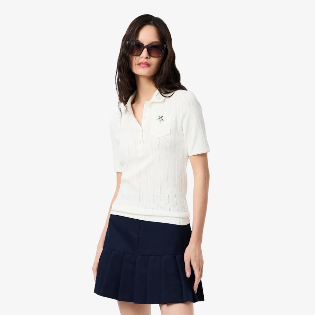 Camiseta Polo Pointelle L.12.D com marca slim fit Feminina