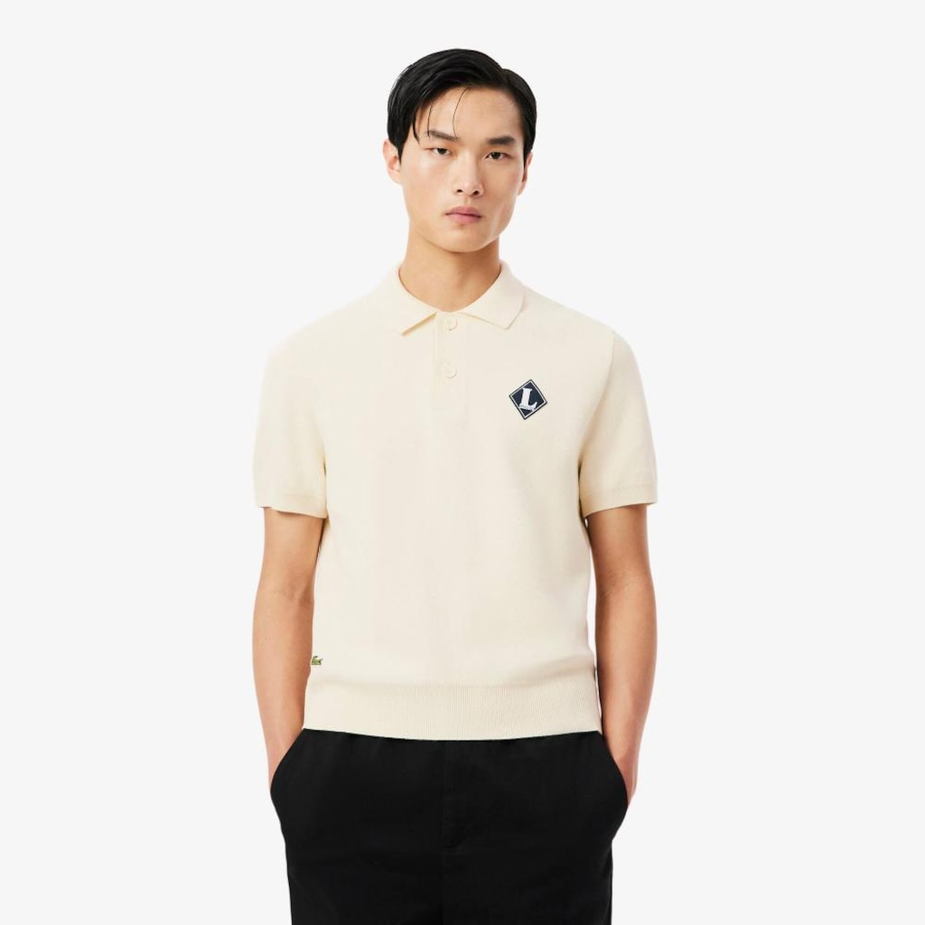Suéter com Gola Polo e Aplique de Insígnia Fabricado na França Lacoste Masculino