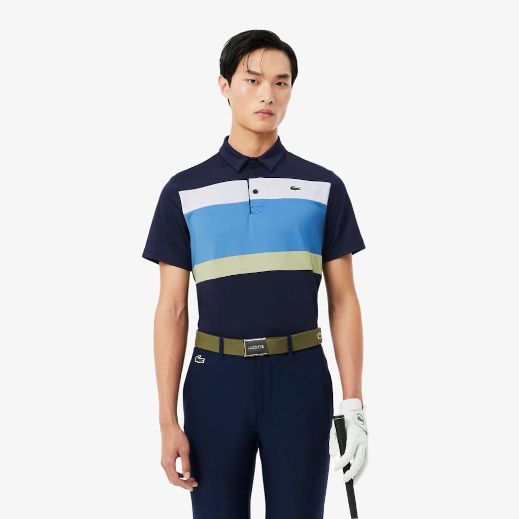 Camiseta Polo Golf Ultra Dry Stretch com Colour-Block Lacoste Masculina